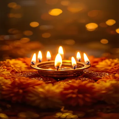 Brass Diya & Marigolds