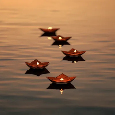 Leaf Boats on River