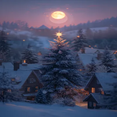 Snowy Village Twilight