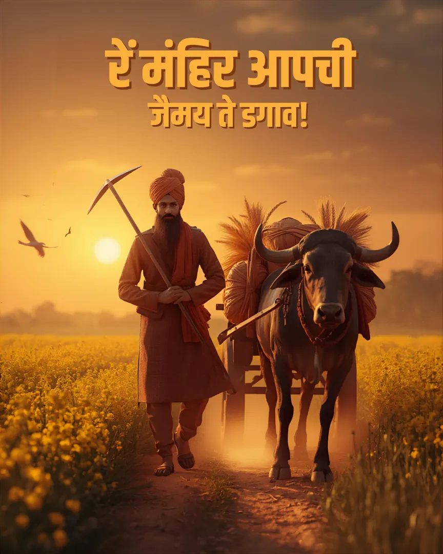 Baisakhi Greeting Card 04 Farmer Wheat Field