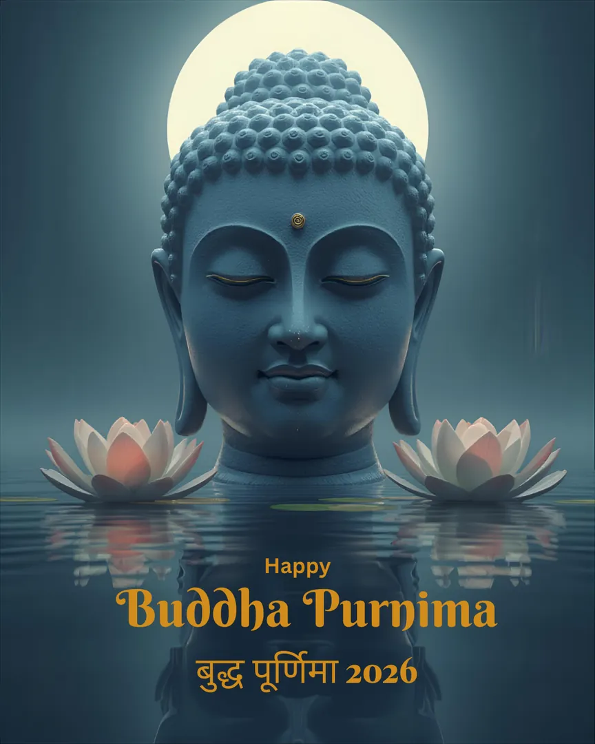 Buddha Purnima Greeting Card 03 Full Moon Lotus