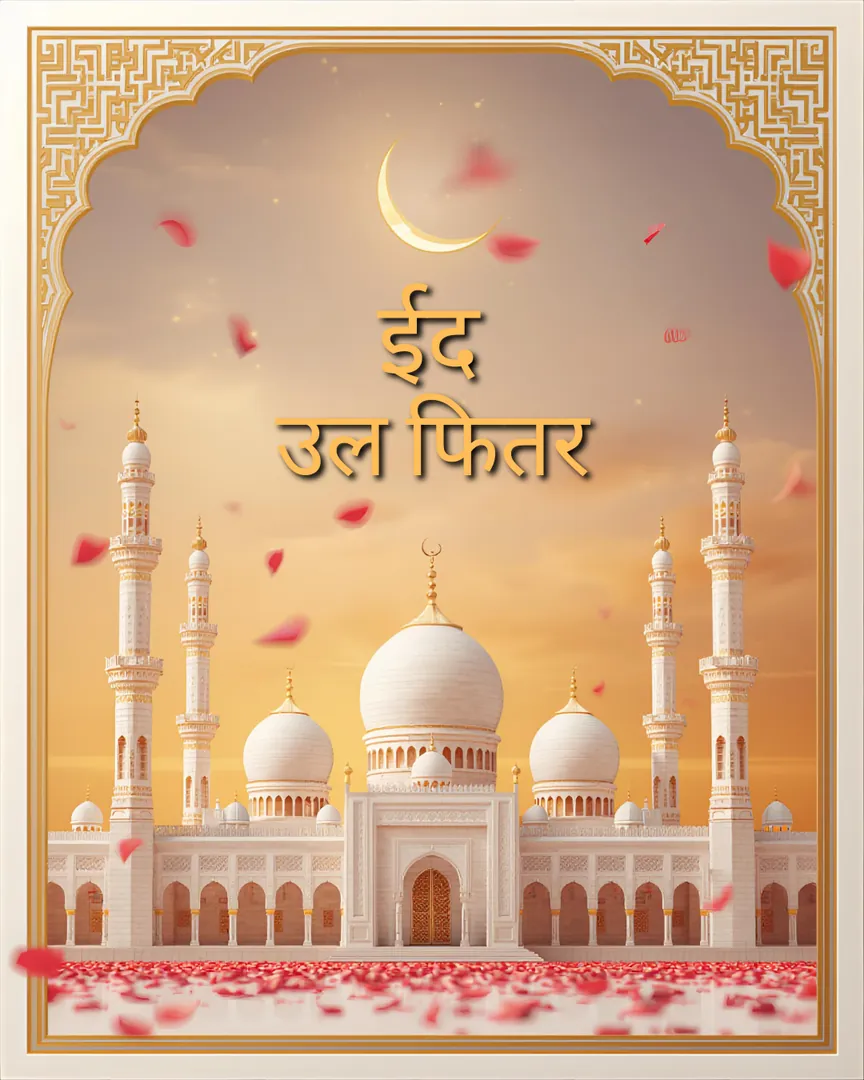 Eid Ul Fitr Greeting Card 06 Mosque Calligraphy